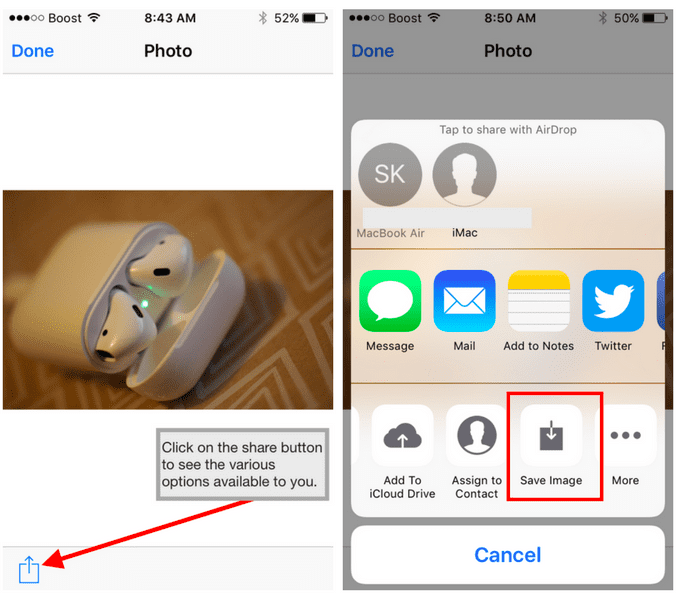 iMessage Fotoğraflarını Fotoğraflara Aktarma