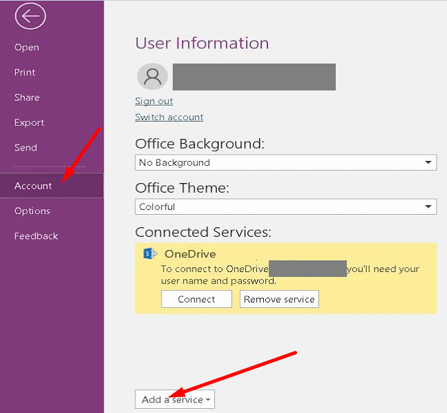 onenote adaugă un serviciu conectat