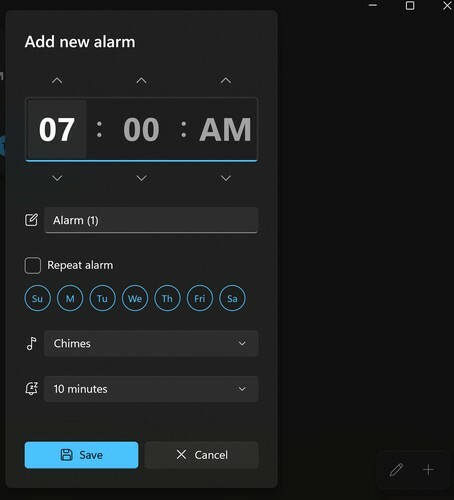 Nueva Alarma Windows 11