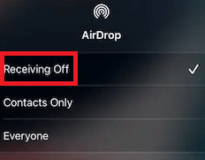 Opciones de AirDrop y seleccione la opción llamada Recepción desactivada