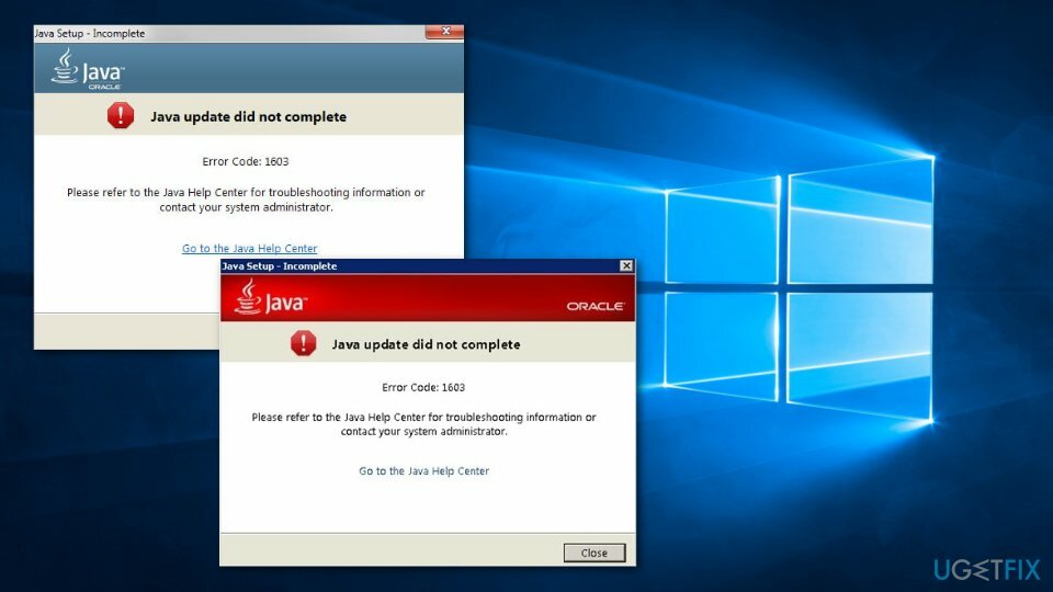 исправить ошибку Java 1603 в Windows 10