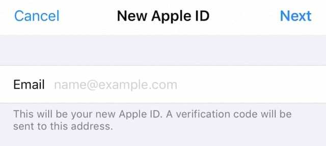 Naujo Apple ID teksto laukas
