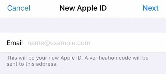 ტექსტური ველი ახალი Apple ID-ისთვის