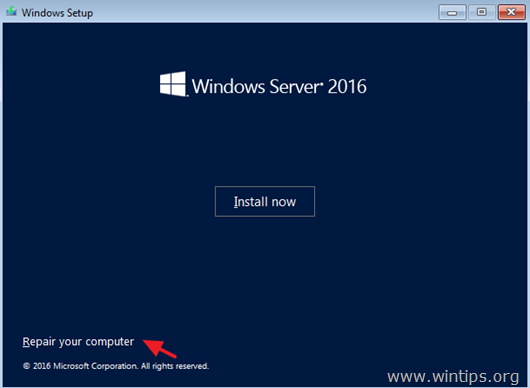 Server 2016:n palauttaminen järjestelmäkuvan varmuuskopiosta, jos Windows ei käynnisty