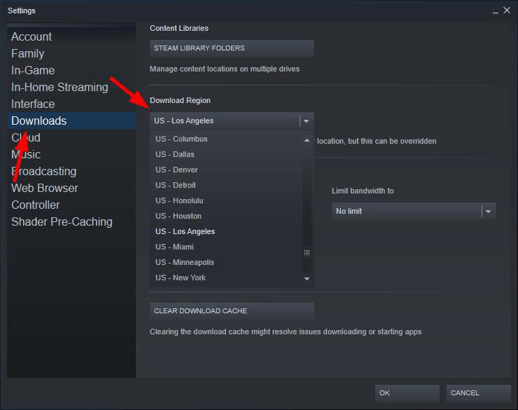 Steam 게임 다운로드를 위한 콘텐츠 서버 변경 속도 향상 