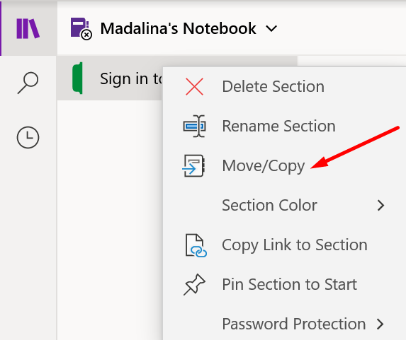 onenote bölümü taşıma kopyası