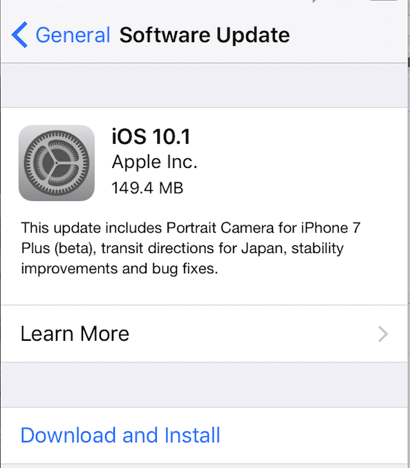 iOS 10.1 -päivitys saatavilla