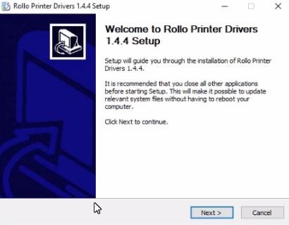 Klik op Volgende voor Rollo Printer Setup