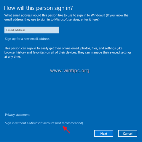 მომხმარებლის Windows 10-ის დამატება შეუძლებელია
