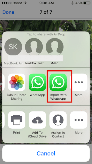 Μοιραστείτε την εικόνα iMessage στο WhatsApp