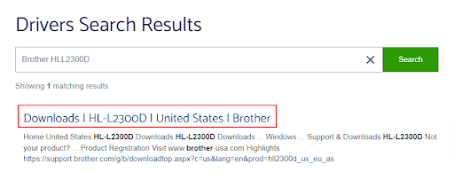 Щелкните Драйвер Brother HLL2300D.