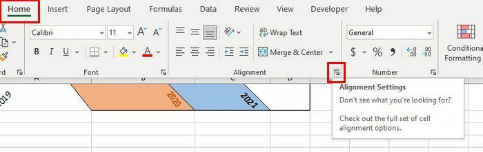 Pengaturan perataan Excel