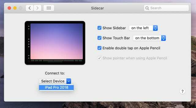 подключите свой iPad к вашему Mac, используя боковые настройки системных предпочтений