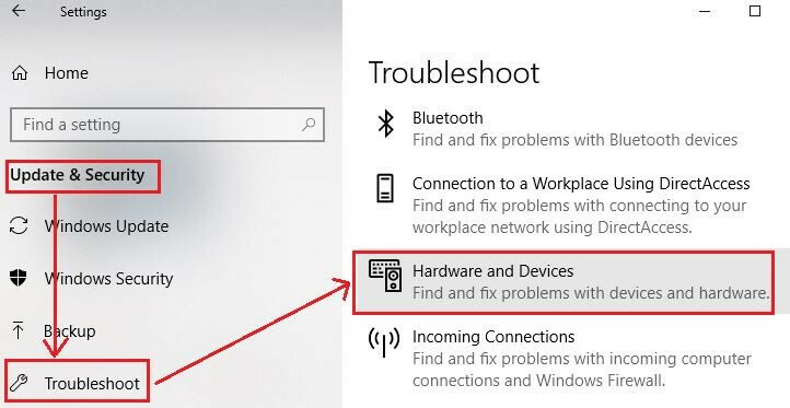 En Opciones en pantalla, elija Hardware y dispositivos