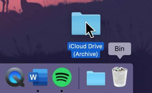 iCloud Drive (Arkiv) mappe, der går i papirkurven