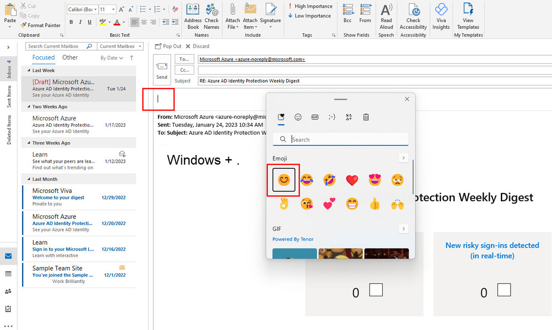 So fügen Sie Emojis in Outlook mit der Windows-Emoji-Auswahl hinzu