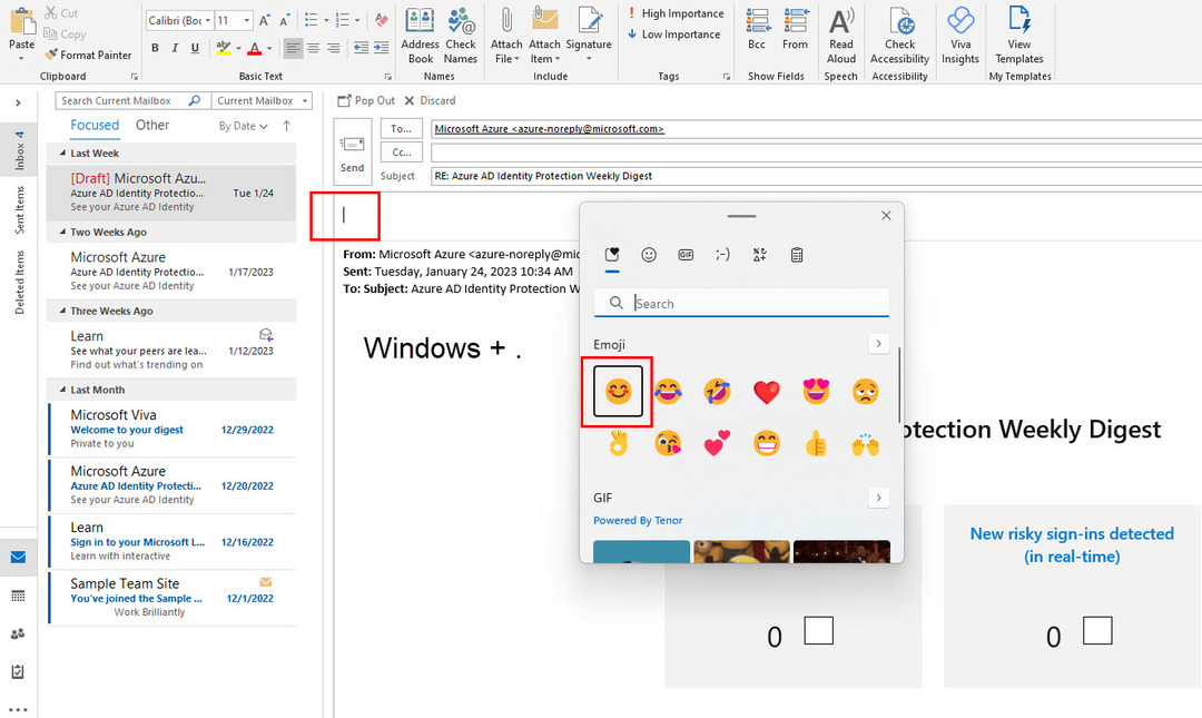 Slik legger du til emojier i Outlook ved hjelp av Windows Emoji-velger