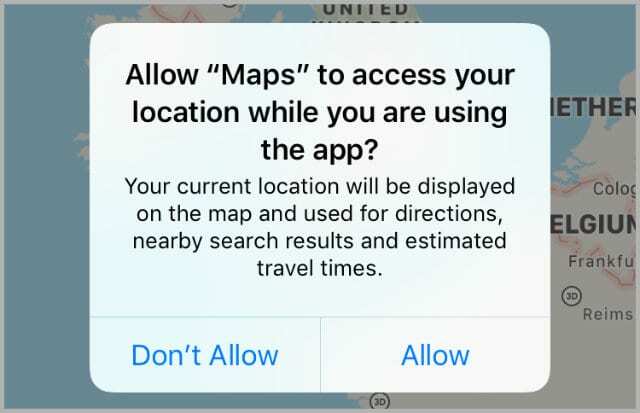 Notificare de acces la serviciile de localizare iOS