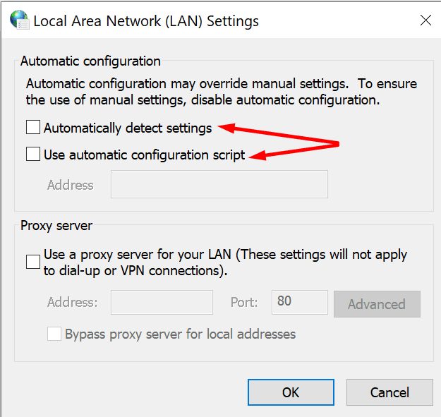 Setări LAN proxy automat
