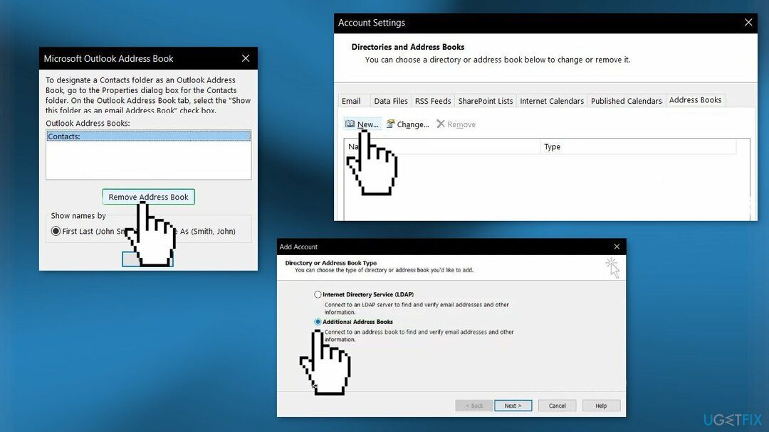 Přeinstalujte Outlook Address Book2