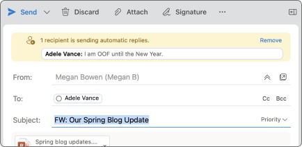 Mail Tips ფუნქცია ახალი Outlook-ისთვის macOS აპისთვის (ფოტო: Microsoft-ის თავაზიანობით)