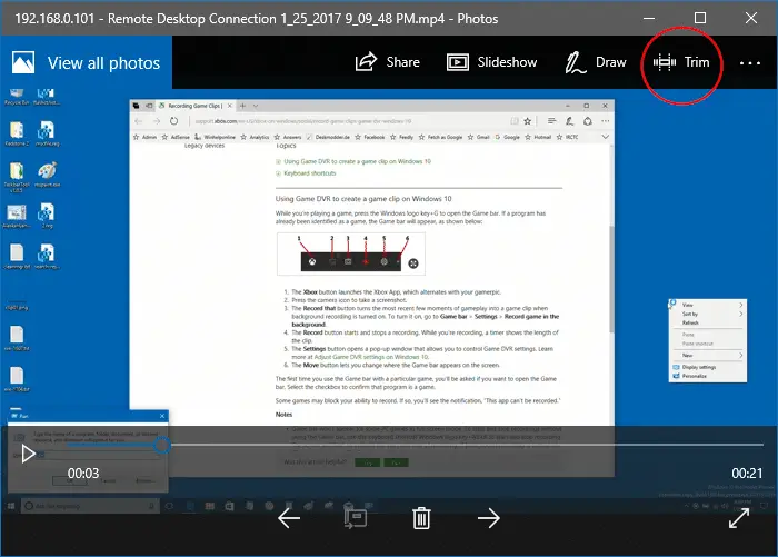 corte de clips de video recortados usando la aplicación de fotos de Windows 10