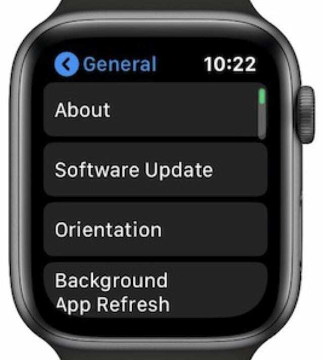 صفحة الإعدادات العامة من watchOS