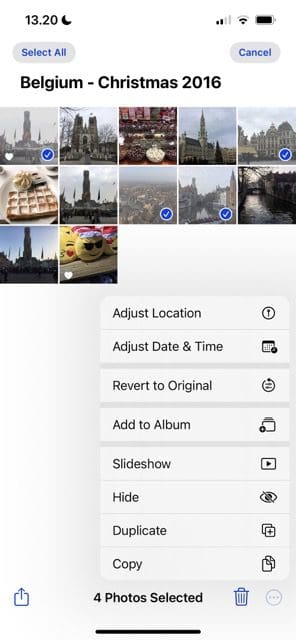 знімок екрана, на якому показано, як змінити час і дату для кількох зображень в iOS