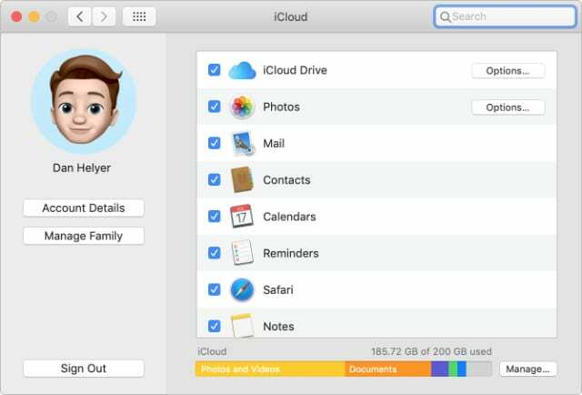 Nastavitve sinhronizacije iCloud iz sistemskih nastavitev macOS