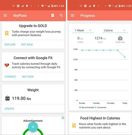 Applicazione MyPlate per Android