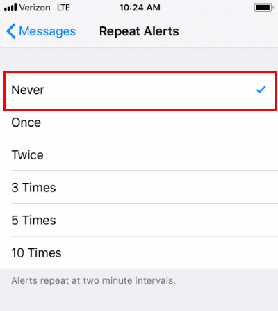 Ρύθμιση επανάληψης μηνυμάτων iPhone