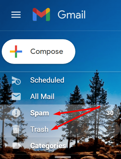 διαγράψτε το spam trash gmail