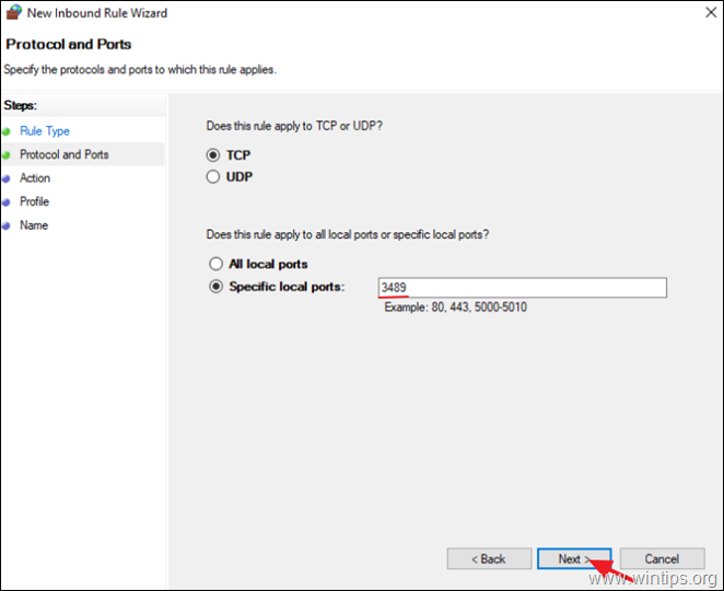 Firewall - Aggiungi nuova porta RDP