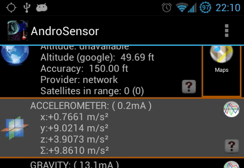 Приложението AndroSensor