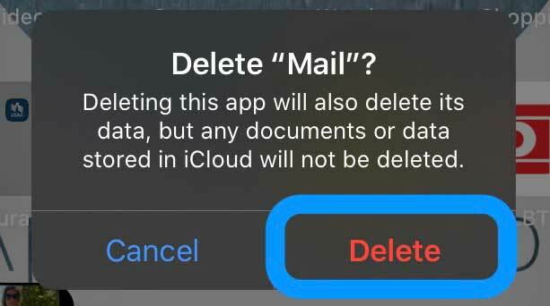 メールアプリの確認を削除