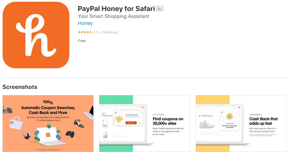 Ena najboljših razširitev Safari PayPal Honey za Safari