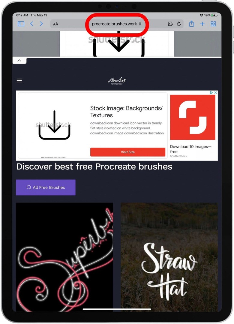 บน iPad ของคุณ ให้ไปที่ procreate.brushes.work ในเบราว์เซอร์ที่คุณต้องการ