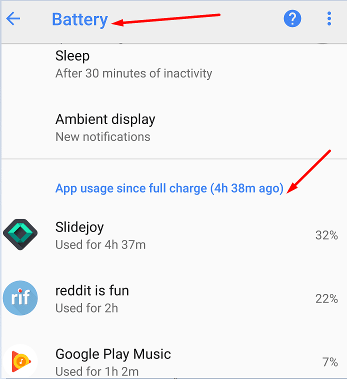 Batterijgebruik google pixel