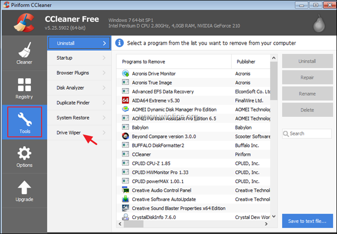 ccleaner - ที่ปัดน้ำฝนไดรฟ์