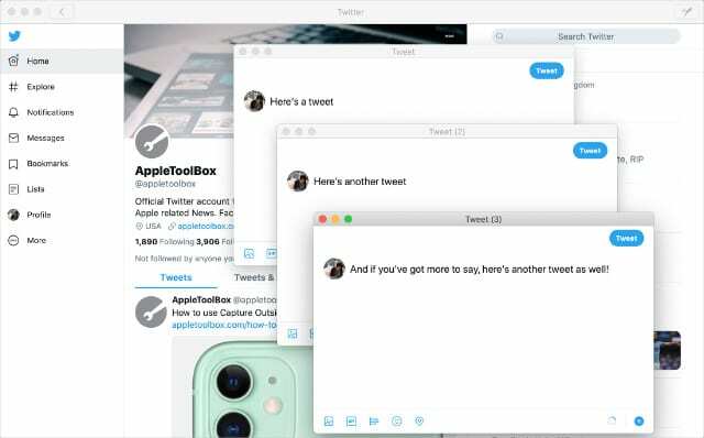 Více skladeb tweetů v Twitteru pro Mac