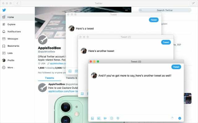 Compositions de tweets multiples dans Twitter pour Mac