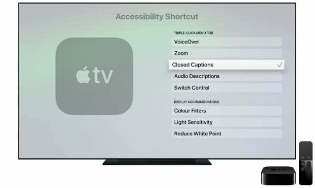 Innstillinger for Apple TV Accessibility Shortcut