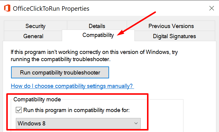 executar modo de compatibilidade de escritório