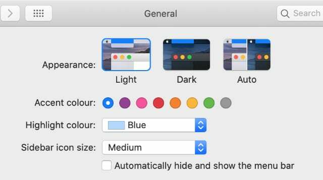 macOS Catalina Light režīma sistēmas preferences