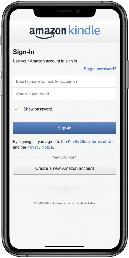 Accedi utilizzando la stessa email e password che hai usato per configurare il tuo Kindle.