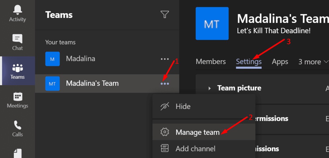 チーム設定の編集MicrosoftTeams