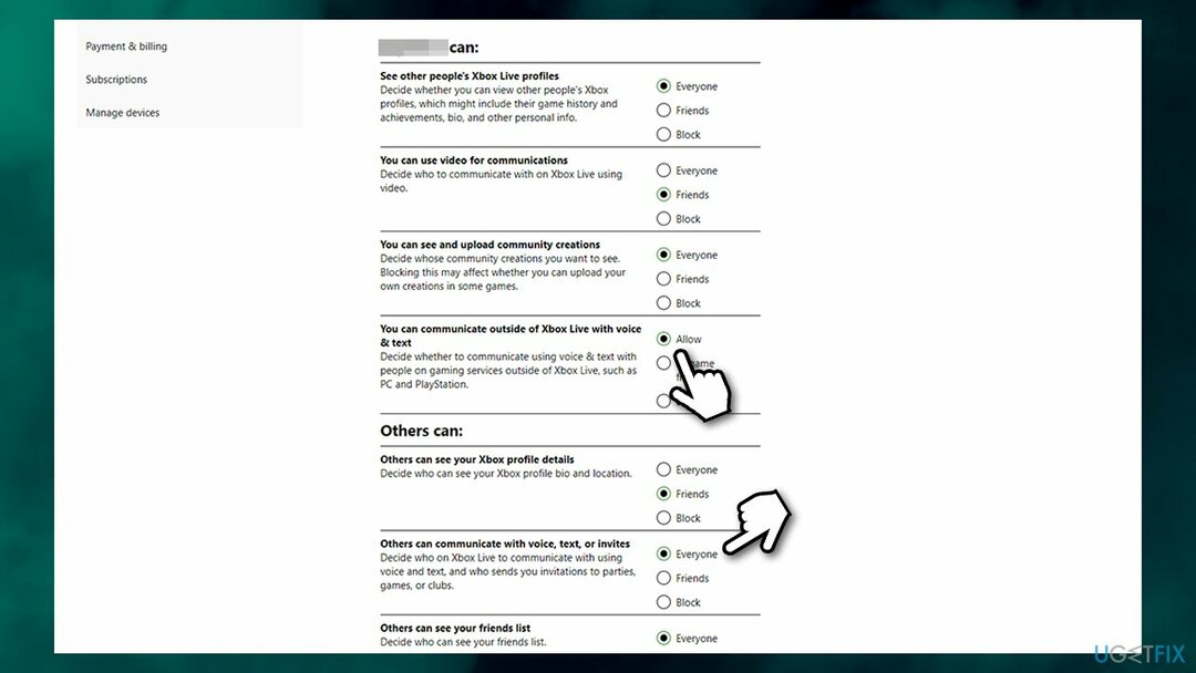 Permitir la comunicación a través de la configuración de Xbox