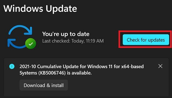 Windows 11 controlla gli aggiornamenti