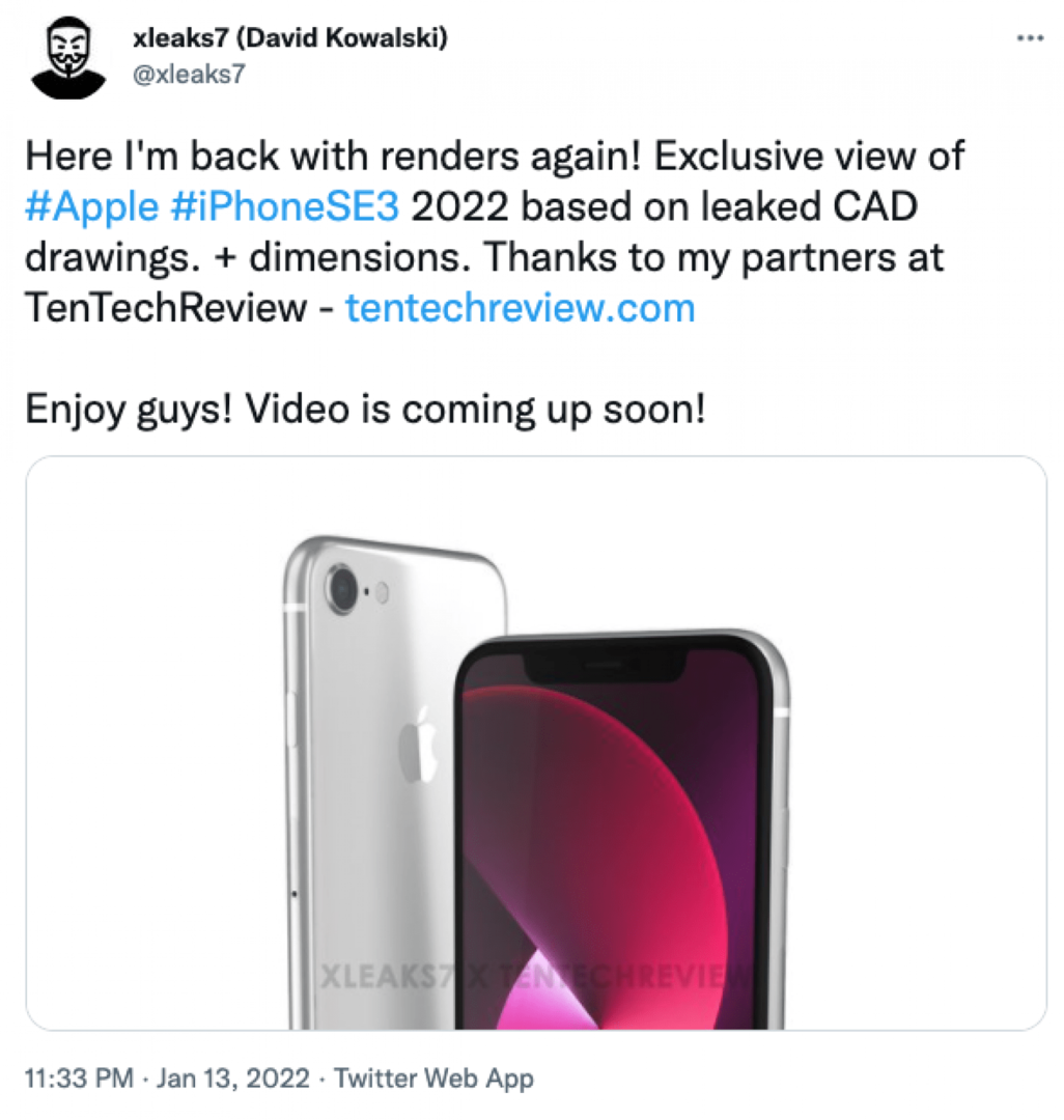 xleaks7 twitter iphone se 3 forma
