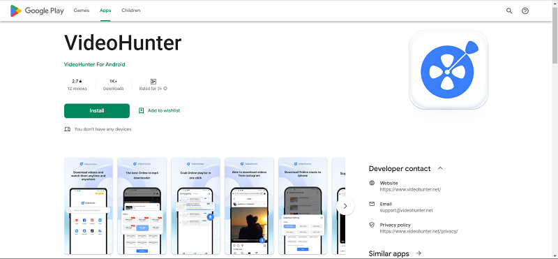 Instalar VideoHunter para Android en Google Play